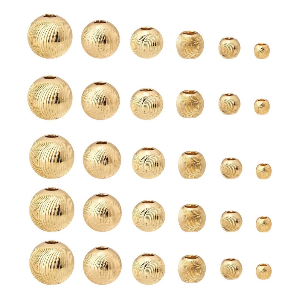 6130 198Pcs 18K Gold Solid Brass Beads 6 Sizes Textured Golden Round Beads